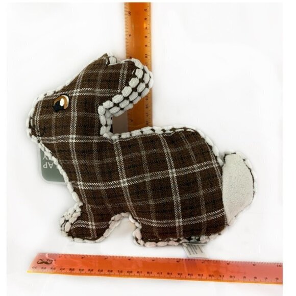 Dog Toss Toy European Home Burlap Stuffed Bunny Brown White Country Plaid - Picture 9 of 11